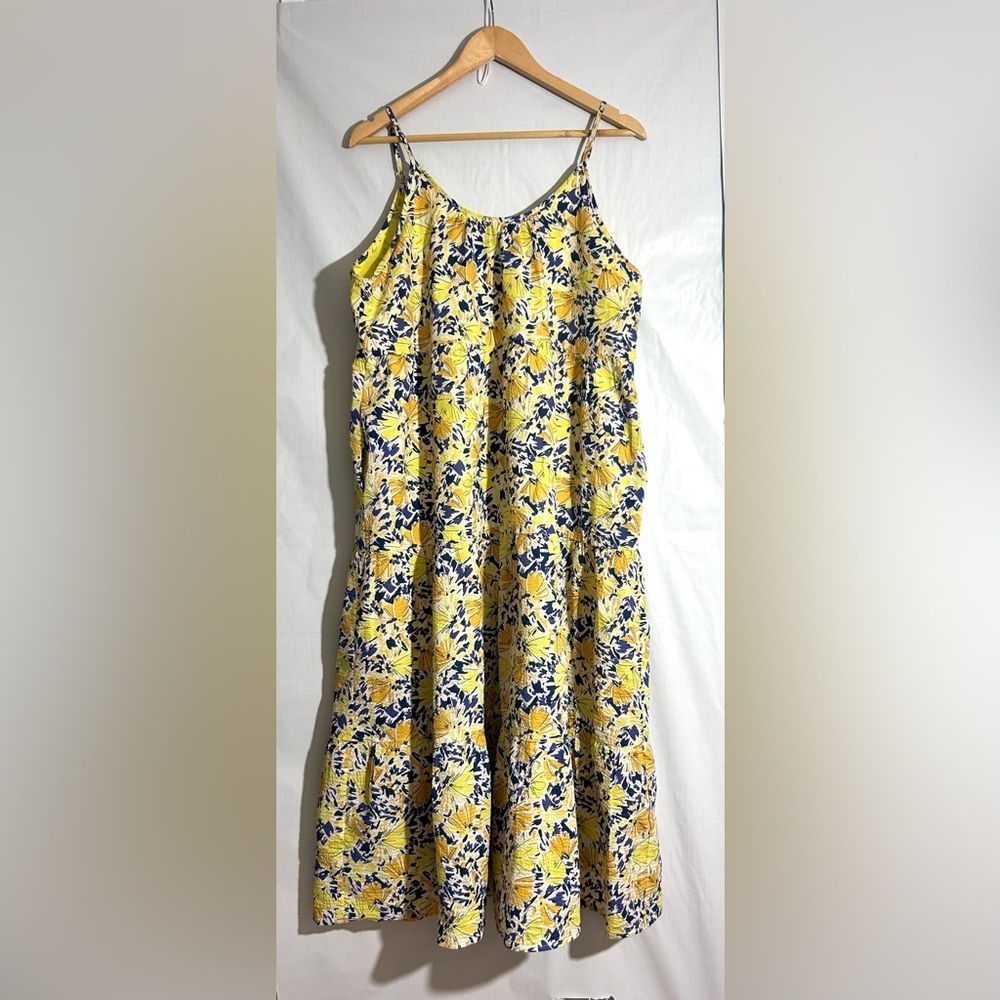 THML Yellow Floral Maxi Dress large summer flowy with pockets